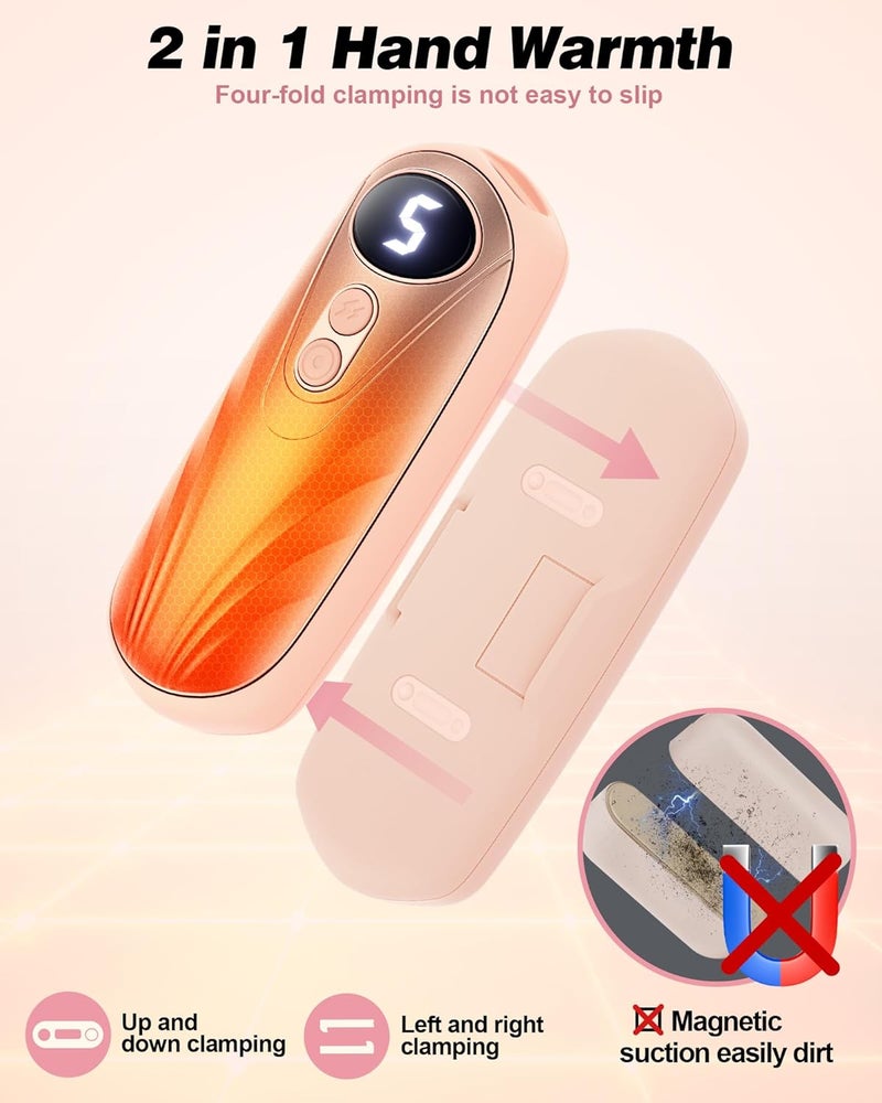 Funaudio Hand Warmers Rechargerable 2 Pack - 6000mAh Electric AI Handwarmers with LED Display, 5-Level, 2 in 1 Portable Heater, Warm Gifts for Women/Men/Golf/Camping/Hunting/Travel/Outdoor/Indoor - Image 5